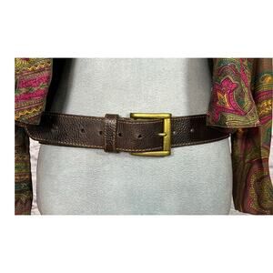 Vintage Thick Leather Boho Belt with Brasstone Buckle